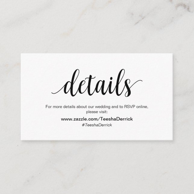 Modern Rustic, Black, Wedding Details, RSVP Enclosure Card (Front)