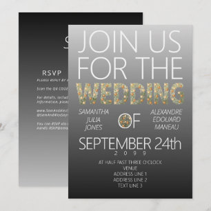 Modern Rustic Black White Floral Greenery Wedding Invitation