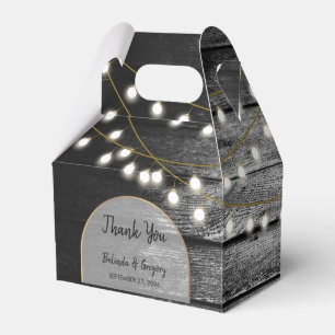Modern Rustic Black Wood Gold Lights Arch Wedding Favour Box