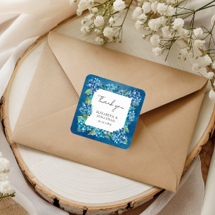 Modern Rustic Blue Hydrangeas Floral Wedding Square Sticker