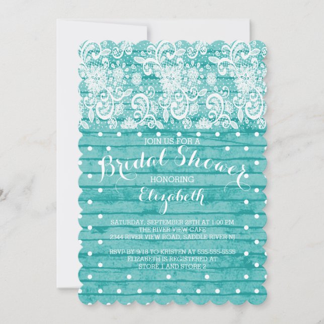 Modern Rustic Blue Lace Bridal Shower Invitation (Front)
