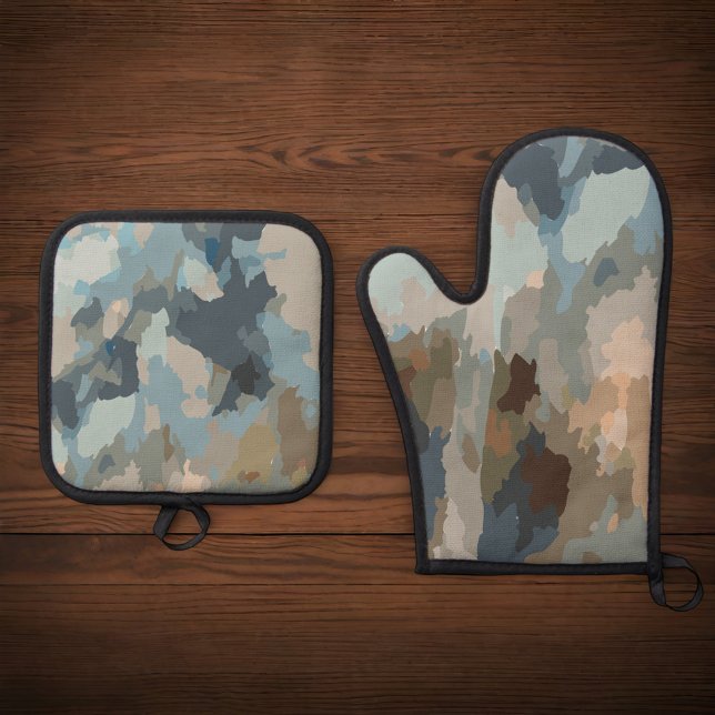 Modern rustic blue nature colours organic shapes  oven mitt & pot holder set (Creator Uploaded)