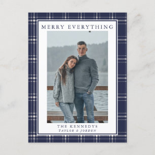 Modern Rustic Blue Plaid Photo Christmas Card