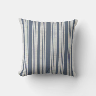 Modern Rustic Blue Striped Canvas Grain Sack Cushion