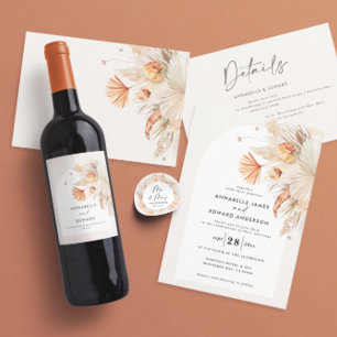 modern rustic bohemian pampas grass botanical wine label