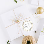 Modern Rustic Boho Christmas Vintage Botanical Classic Round Sticker<br><div class="desc">A modern and elegant stylish Christmas round sticker with a delicate soft quote "Merry Christmas" and customised texts in simple white circle. Its background is a chic boho pattern of watercolor botanical,  foliage,  pine cones,  pine leaves,  berries and cotton giving a cosy vintage cottage core holiday vibe.</div>
