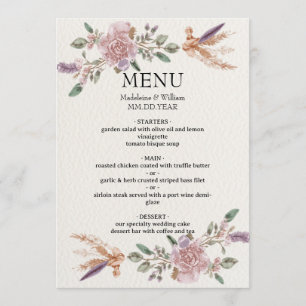Modern Rustic Boho Elegant Wedding  Menu