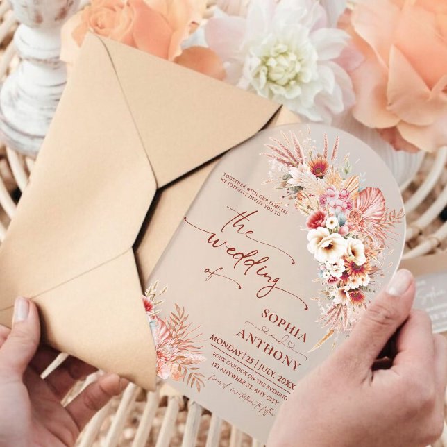 Modern Rustic Boho Floral Acrylic Wedding  Acrylic Invitations (Creator Uploaded)