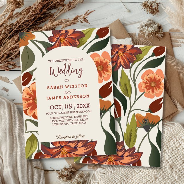 Modern Rustic boho Floral Fall wedding Custom Invitation (Creator Uploaded)