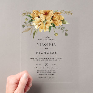Modern Rustic Boho Floral Wedding Acrylic Invitations
