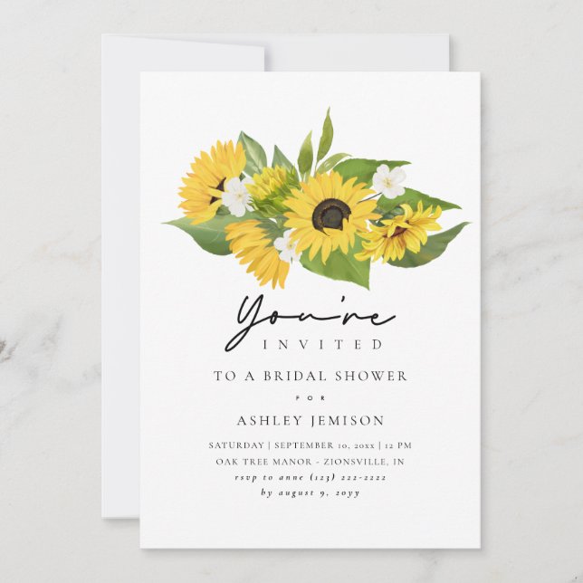Modern Rustic Boho Sunflowers Bridal Shower Invitation (Front)