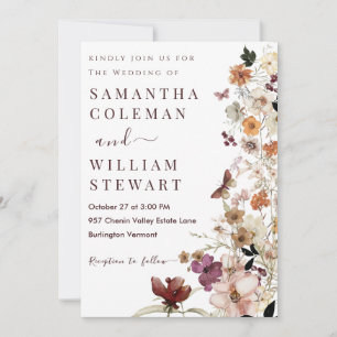 Modern Rustic Boho Wildflower Theme Wedding Invitation