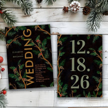 Modern Rustic Bold Holly Berries Christmas Wedding