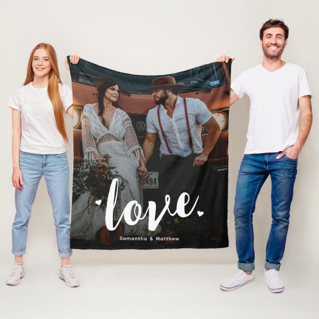 Modern Rustic Bold Script Love Engagement Photo Fleece Blanket (In Situ)