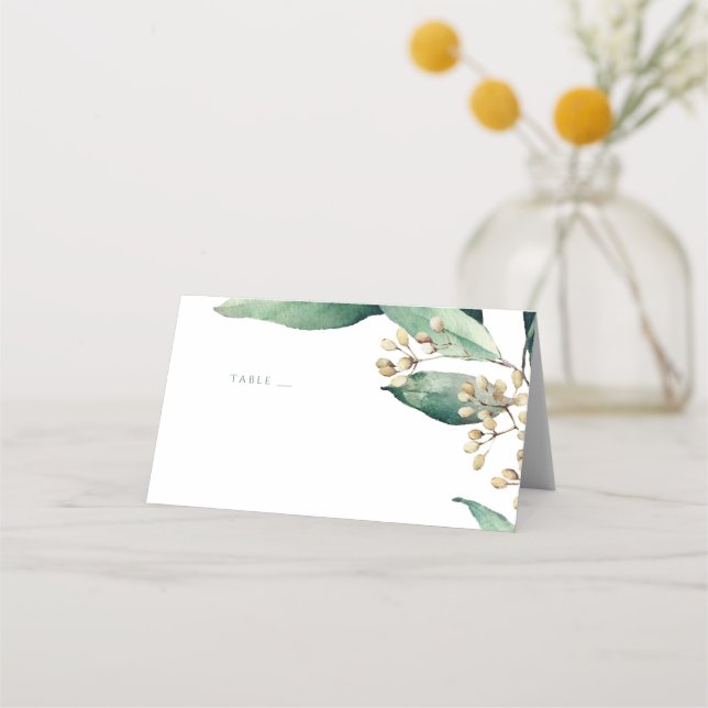 Modern rustic botanical greenery escort cards (Front)