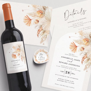 modern rustic botanical pampas grass Mr & Mrs Square Sticker