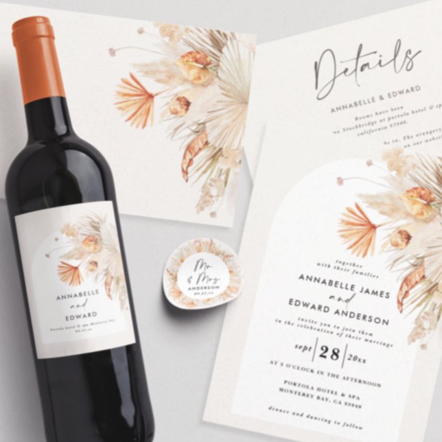 modern rustic botanical pampas grass Mr & Mrs Square Sticker (Creator Uploaded)