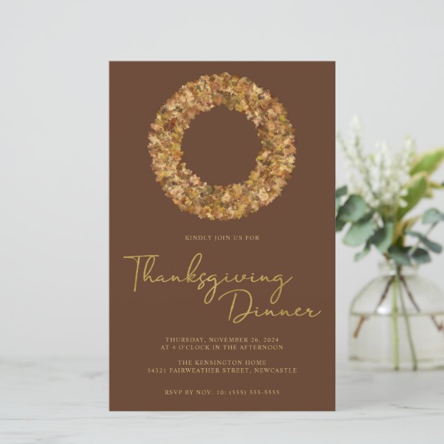 Modern Rustic Brown Gold Thanksgiving Wreath (Standing Front)