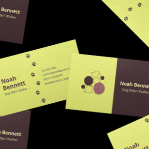 Modern Rustic Brown Pale Yellow Pet Sitting Business Card