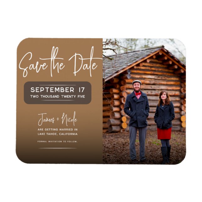 Modern Rustic Brown Photo Save the Date Wedding  Magnet (Horizontal)