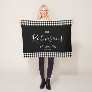 Modern Rustic Buffalo Check Plaid Family Script Fleece Blanket