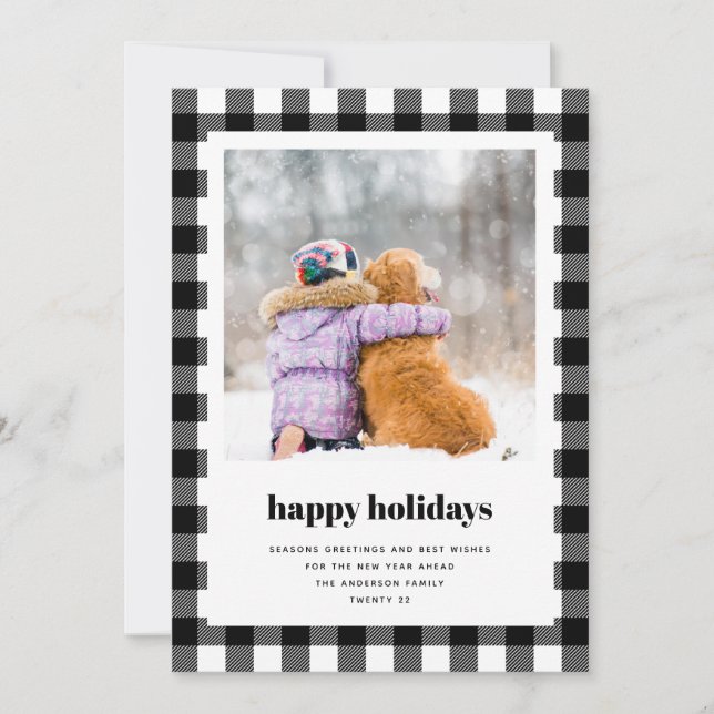 Modern Rustic Buffalo Plaid Photo  Holiday Card (Front)