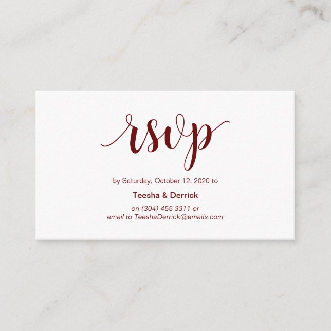 Modern Rustic, Burgundy script, online RSVP Enclosure Card (Front)