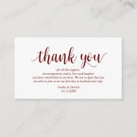 Modern Rustic Burgundy Script, Wedding Thank you