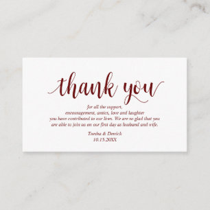 Modern Rustic Burgundy Script, Wedding Thank you Enclosure Card
