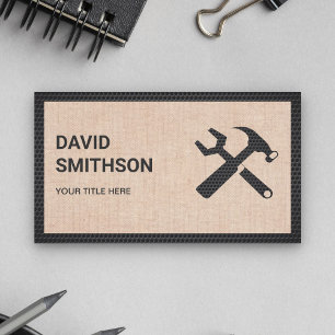 Modern Rustic Burlap Handyman Auto Repair Mechanic Business Card