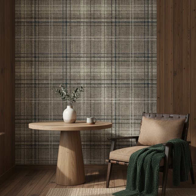 Modern Rustic Burlap Plaid Black Wallpaper (Creator Uploaded)
