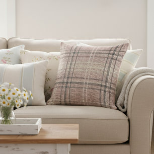 Modern Rustic Burlap Plaid Light Pink Cushion