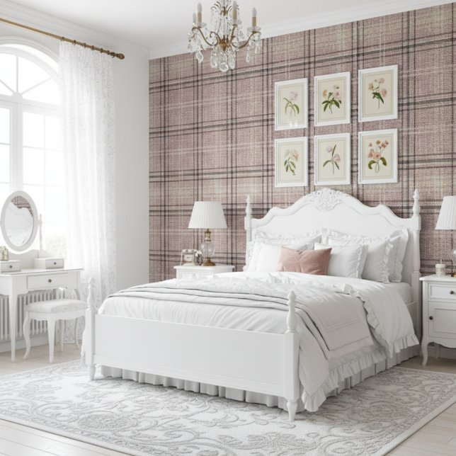 Modern Rustic Burlap Plaid Light Pink Wallpaper (Creator Uploaded)