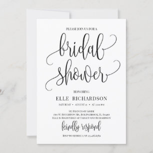 Modern rustic calligraphy lettering bridal shower invitation