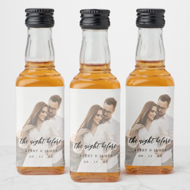 Modern Rustic Calligraphy Photo The Night Before Liquor Bottle Label (Bottles)