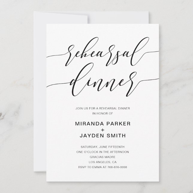 Modern Rustic Calligraphy Rehearsal Dinner Invite (Front)