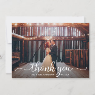 Modern Rustic Calligraphy Script Photo Wedding Thank You Card