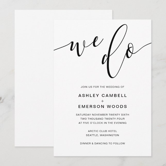 Modern Rustic Calligraphy WE DO Wedding Invite (Front/Back)