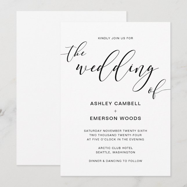 Modern Rustic Calligraphy Wedding Invitation Card (Front/Back)