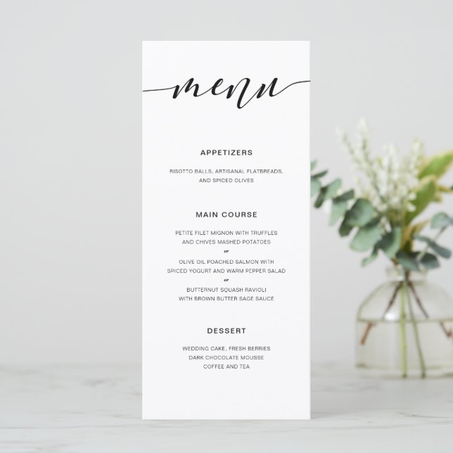 Modern Rustic Calligraphy Wedding Reception Menu (Standing Front)