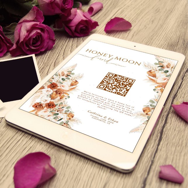 Modern Rustic Cash Honeymoon Fund QR Code Wedding  Poster (Creator Uploaded)