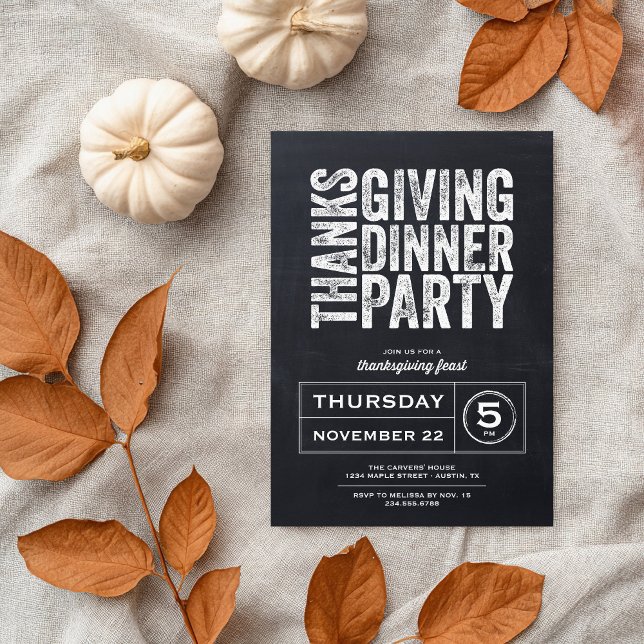 Modern Rustic Chalkboard Thanksgiving Dinner Party Invitation (Creator Uploaded)