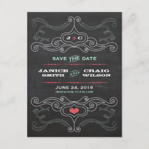 Modern Rustic Chalkboard Typography Save the Date Announcement Postcard