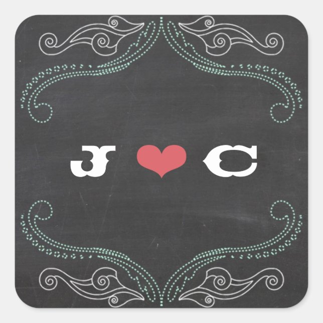 Modern Rustic Chalkboard Typography Wedding Square Sticker (Front)