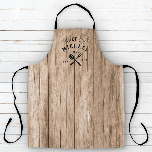 Modern Rustic Chef BEST DAD EVER Custom Wood Adult Apron
