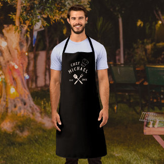 Modern Rustic Chef Custom Name BBQ Adult Apron