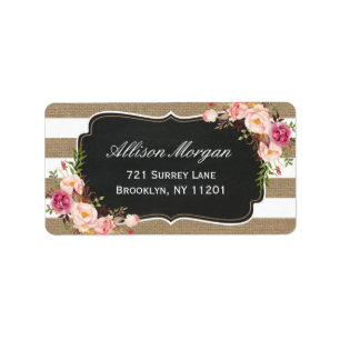 Modern Rustic Chic Burlap Stripes Floral Label