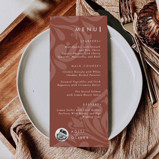 Modern Rustic Chic Typography Photo Terracotta Menu (Creator Uploaded)