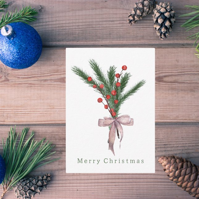 Modern Rustic Christmas Botanical Greenery  Card (Creator Uploaded)