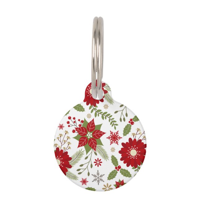 modern rustic Christmas flowers Pet Tag (Front)